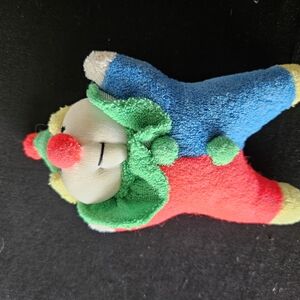 Vtg 1991 Pansy Ellen Terrycloth Clown Baby Rattle Plush Colorblock Primary Color